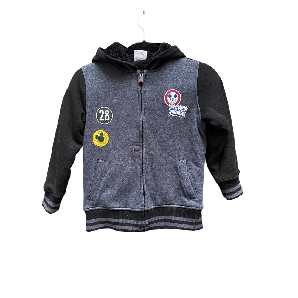Disney Mickey Mouse Kids size S (6-7) sherpa lined hoodie jacket Black grey